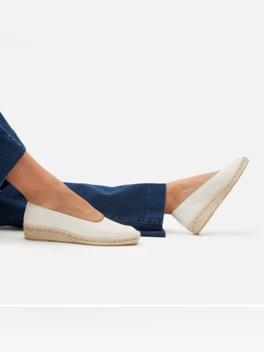 Everlane The Espadrille White Leather Wedge, Size 9
